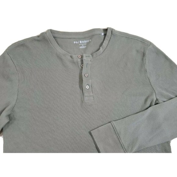 PS Basics Pacsun Women's LARGE Waffle Knit Henley Green Long Sleeve Regular Fit - Picture 1 of 9